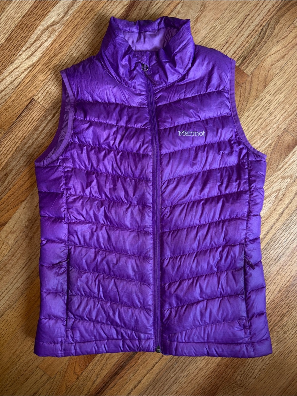 Marmot XS 800 fill goose down Quilted Insulated Vest in Deep Purple
